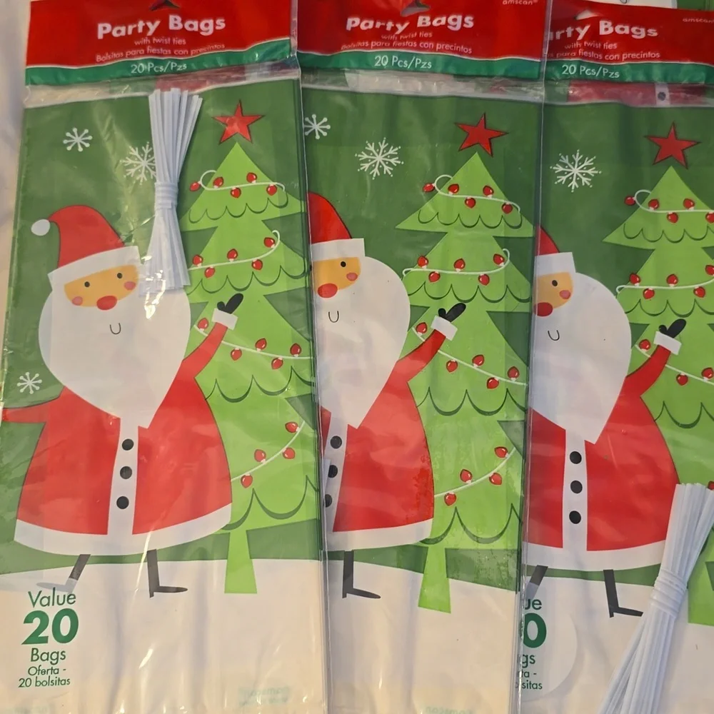 Festive Santa and Tree Party Bags Use As Poly Bags To Wrap Items In Boxes New